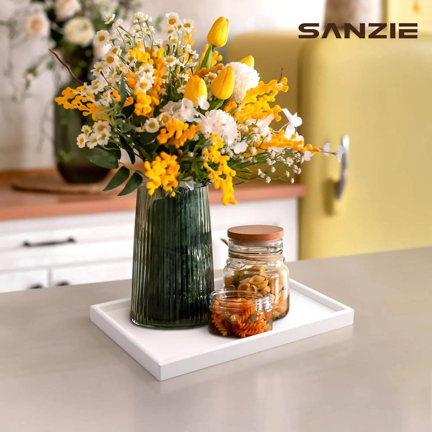 SANZIE Walnut Wood Tray Desktop Storage Organizer Premium Serving Wooden Tray Decorative Tray Valet Tray for Sundries Cosmetics Keys Phone Wallet Cutlery (Brown, Medium)