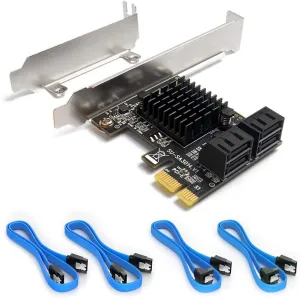 SATA Card, 4 Port with 4 SATA Cable, SATA Controller Expansion Card with Low Profile Bracket, Non-Raid, Boot as System Disk, Support 4 SATA 3.0 Devices