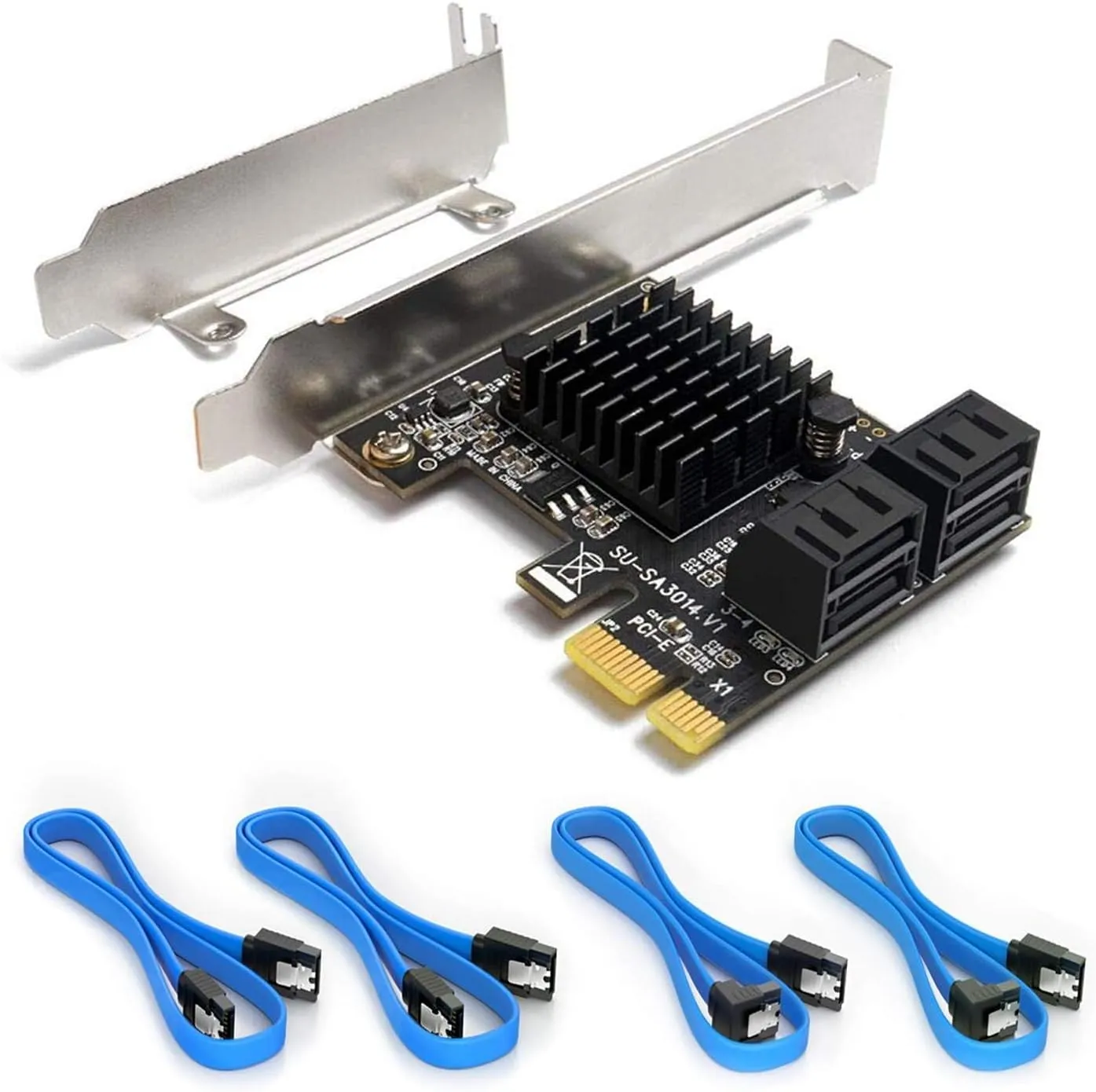 SATA Card, 4 Port with 4 SATA Cable, SATA Controller Expansion Card with Low Profile Bracket, Non-Raid, Boot as System Disk, Support 4 SATA 3.0 Devices