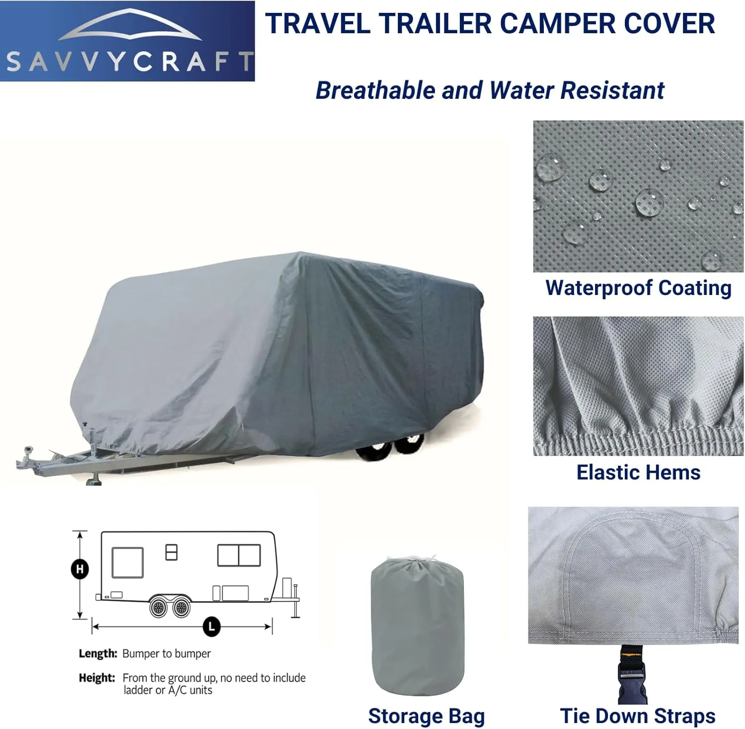 SavvyCraft Economic Guard Travel Trailer Camper Cover, Breathable RV Trailer Cover Fits 11 feet to 13 feet