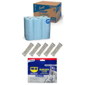 Scott Shop Towels Original Big Rolls and WD-40 Specialist Degreaser & Cleaner EZ-Pods Bundle