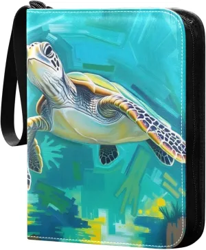 Sea Turtle Oil Painting Card Binder Trading Cards Holder 4-Pocket，Album Pages Card Display Sleeves Fits 400 Cards Collector Book