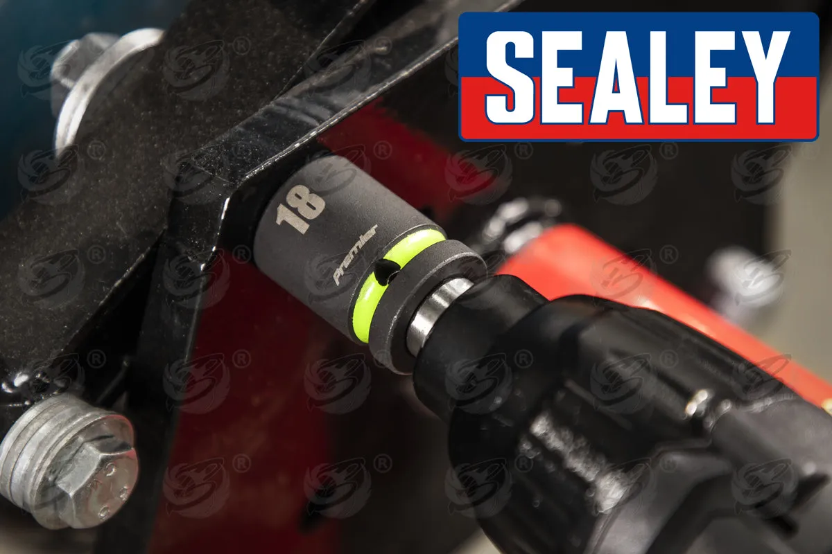 SEALEY 18V 4Ah 1/2" DRIVE BRUSHLESS CORDLESS IMPACT WRENCH 650Nm & 13PCS 6 POINT SHALLOW IMPACT SOCKETS 10MM - 24MM
