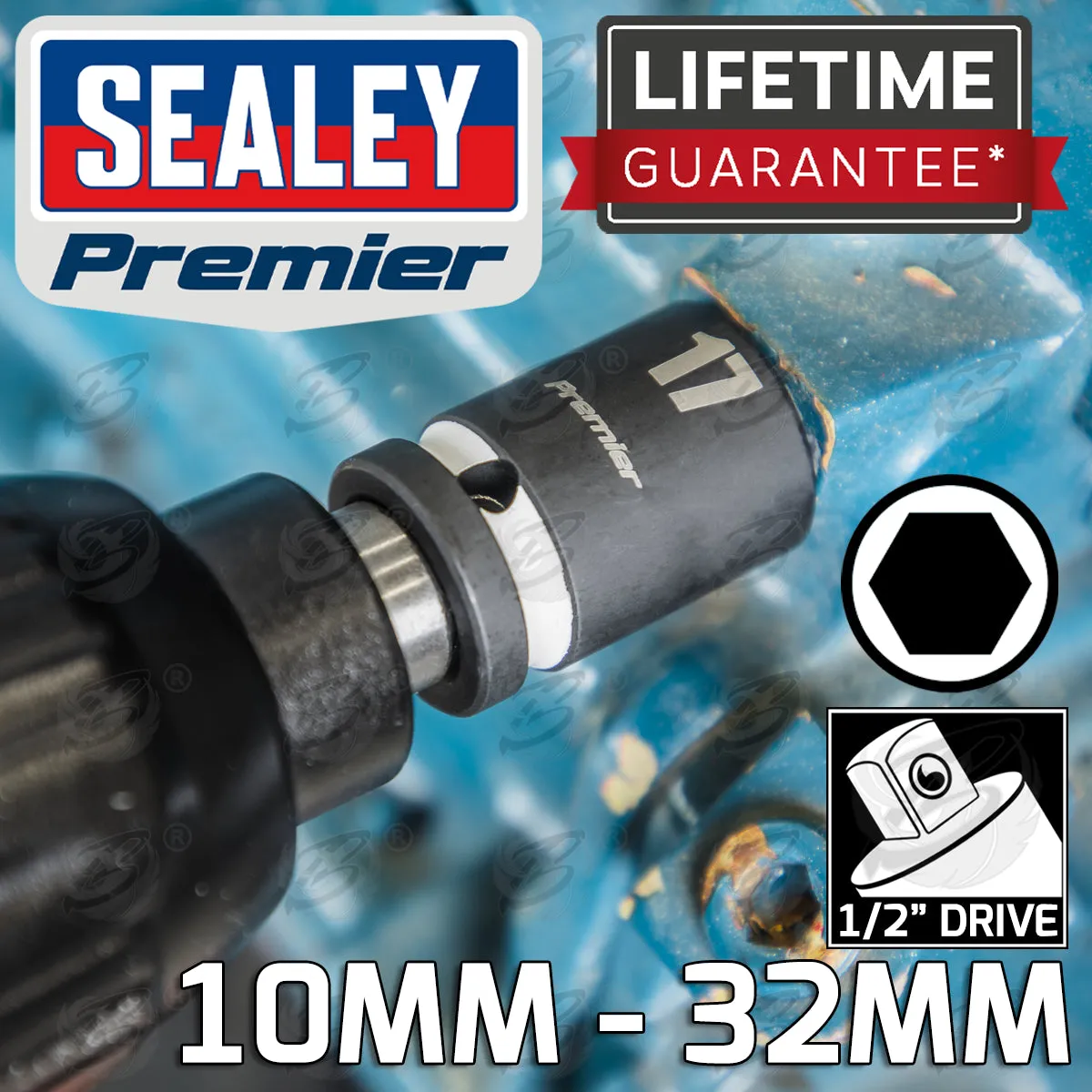 SEALEY 34PCS 1/2" DRIVE 6 POINT DEEP & SHALLOW IMPACT SOCKETS 10MM - 32MM