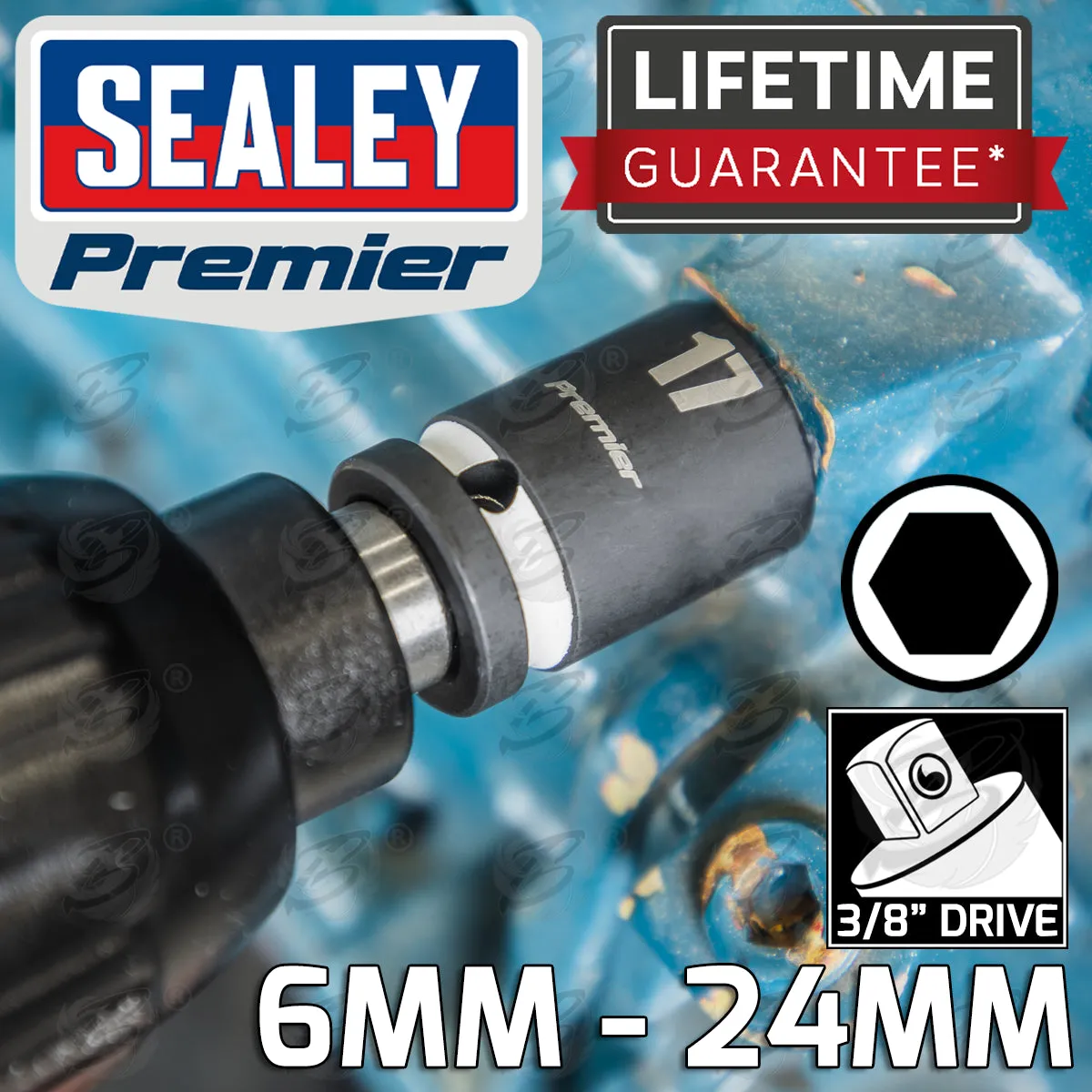 SEALEY 36PCS 3/8" DRIVE 6 POINT DEEP & SHALLOW IMPACT SOCKETS 6MM - 24MM