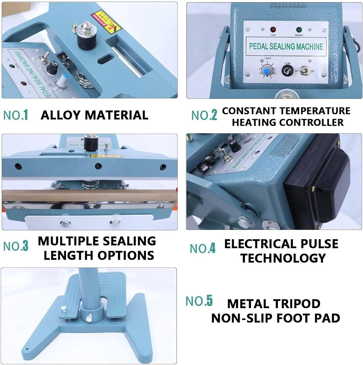 Sealing Foot Pedal Impulse Sealer,Aluminum Legs Mylar Bag Heat Sealer,Sealing Time 0.2-2s,Sealing Width: 5mm,Seal Length 350/450/650/800mm (A 800mm)