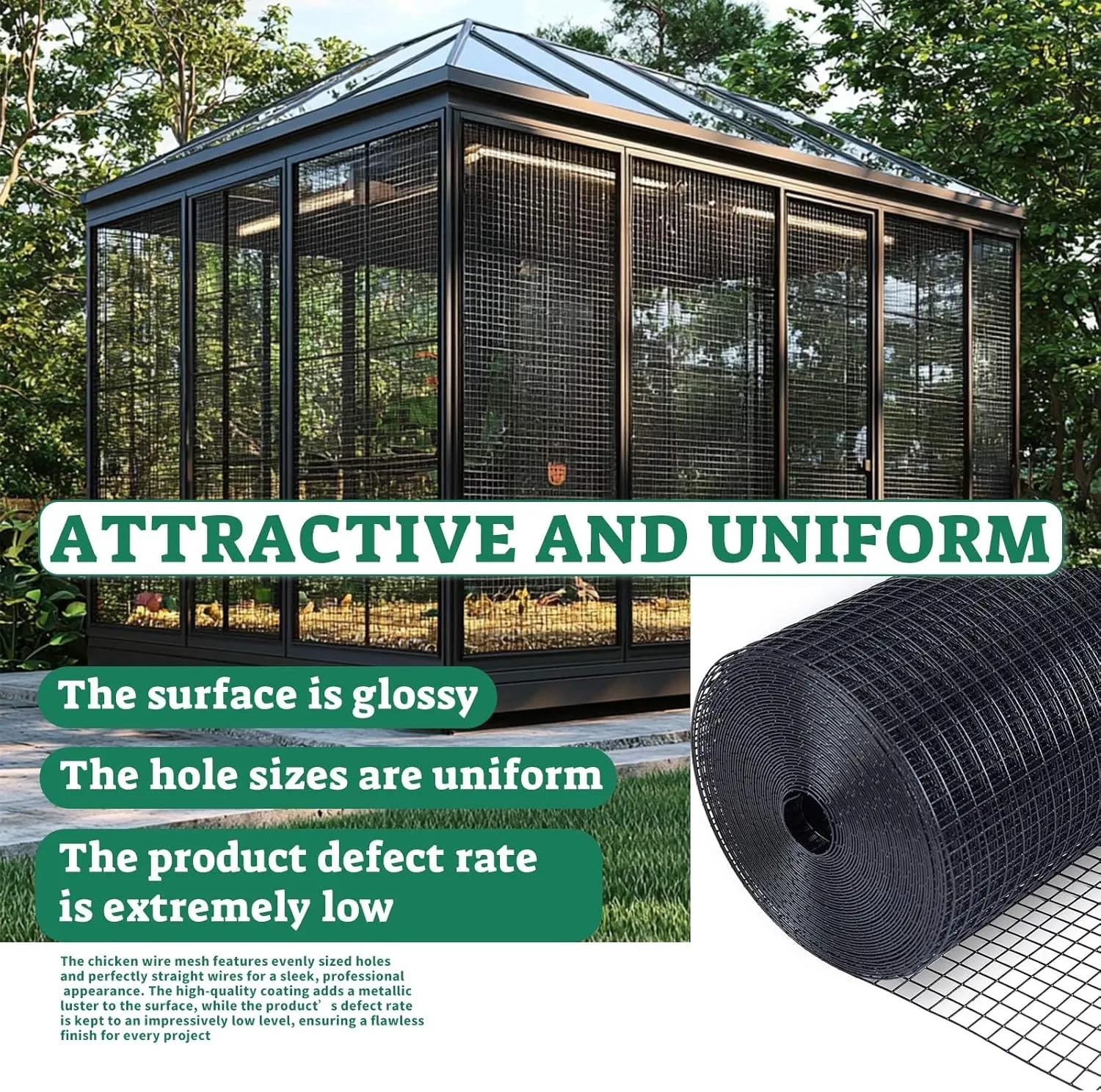 SEBOSS Hardware Cloth 1/2 inch 48x100 19-Gauge, Black Vinyl Coated, Chicken Wire Fencing, Chicken Wire Mesh Roll, Garden Fencing, Welded Wire Fence Roll, Wire Mesh Fencing