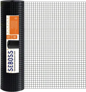 SEBOSS Hardware Cloth 1/2 inch 48x100 19-Gauge, Black Vinyl Coated, Chicken Wire Fencing, Chicken Wire Mesh Roll, Garden Fencing, Welded Wire Fence Roll, Wire Mesh Fencing
