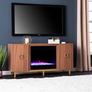 SEI Furniture Yorkville Electric Fireplace TV Stand with Storage for TVs up to 52 Inches, Color Changing LED Flame, Natural