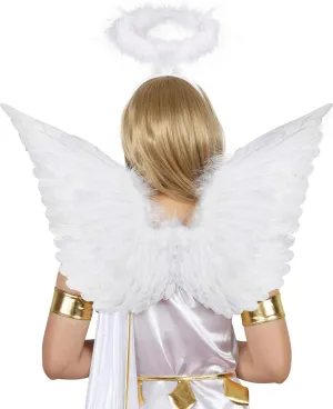 SEVADA Angel Wings and Halo for Adult Women, White Angel Halo Wings for Kids Girls Teen, White Wings Feather Angel Wings Costume for Halloween Christmas