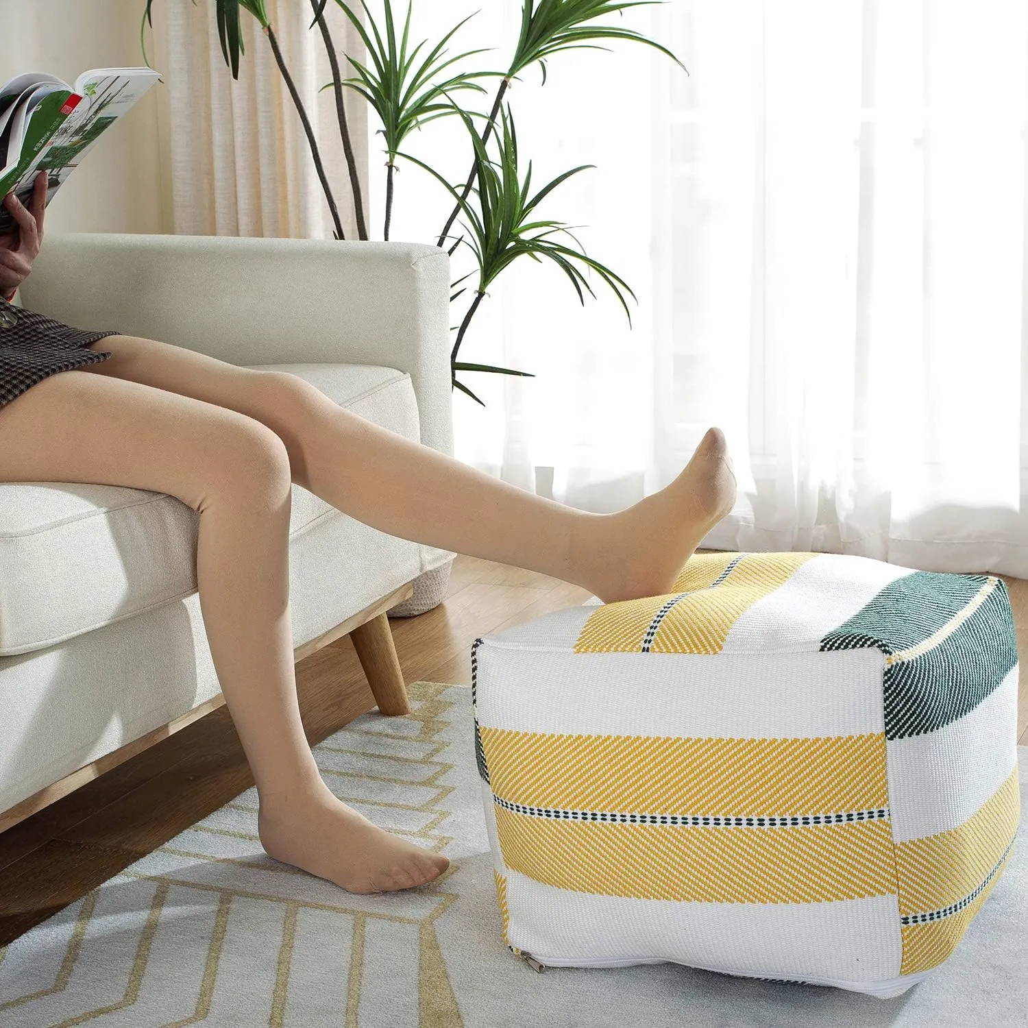 Sexysamba Unstuffed Square Pouf Cover Ottoman Bean Bag Chair Foot Stool Rest Decorative Poufs for Living Room Bedroom,Brown