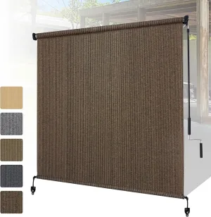 Shade&Beyond Outdoor Roller Shades with Splicing Design, 8' W x 6' H Cordless Patio Roll Up Blinds, Exterior Shade Cloth Roll for Porch, Gazebo, Pergola, Balcony, Mocha