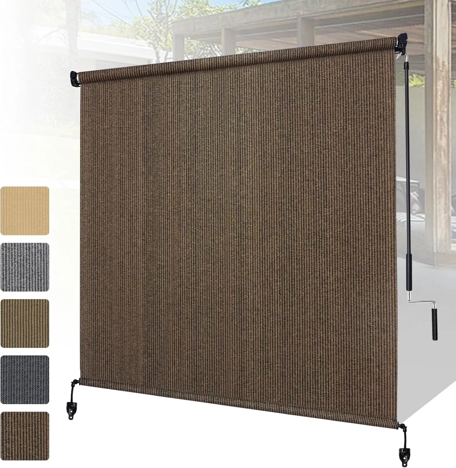 Shade&Beyond Outdoor Roller Shades with Splicing Design, 8' W x 6' H Cordless Patio Roll Up Blinds, Exterior Shade Cloth Roll for Porch, Gazebo, Pergola, Balcony, Mocha