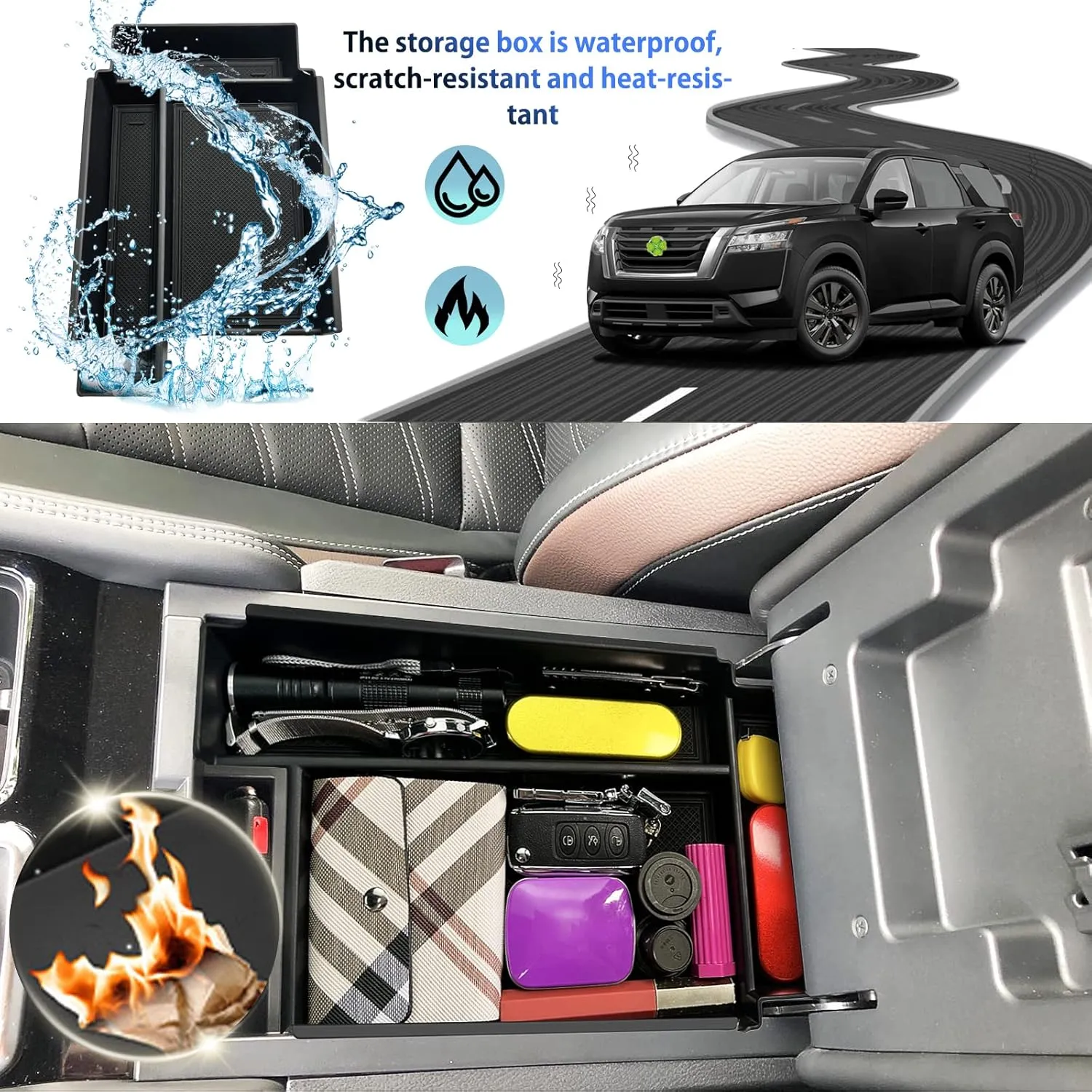 SHAOHAO for 2024 2025 Nissan Pathfinder Center Console Organizer Tray 2022 2023 2024 2025 Pathfinder S/SV/SL/Rock Creek/Platinum Armrest Storage Box Tray Pathfinder 2024 2025 Accessories Organizer