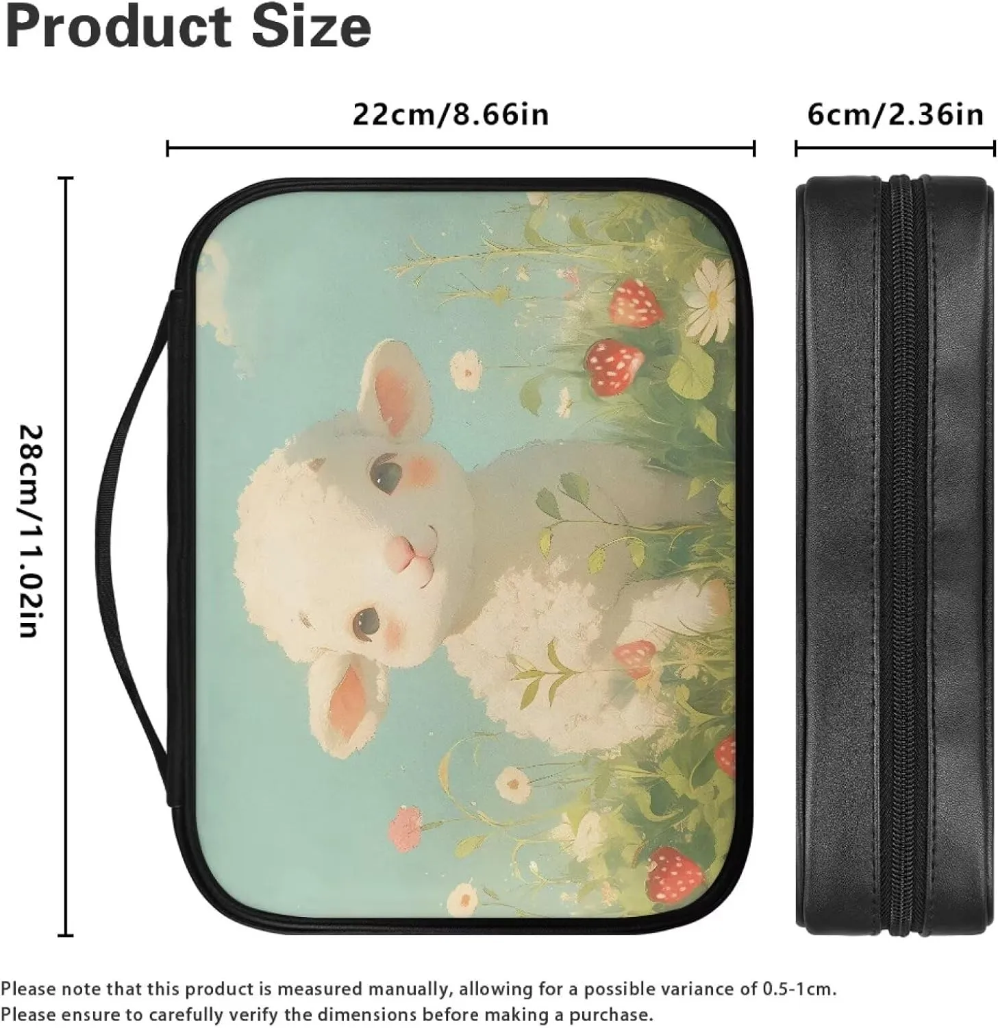 Sheep Bible Bag Cute Bible Cover Case Pu Leather Carrying Bag with Inner Side Pocket Christian Gifts Bible Cover Case for Women Men Lady Worship Bag