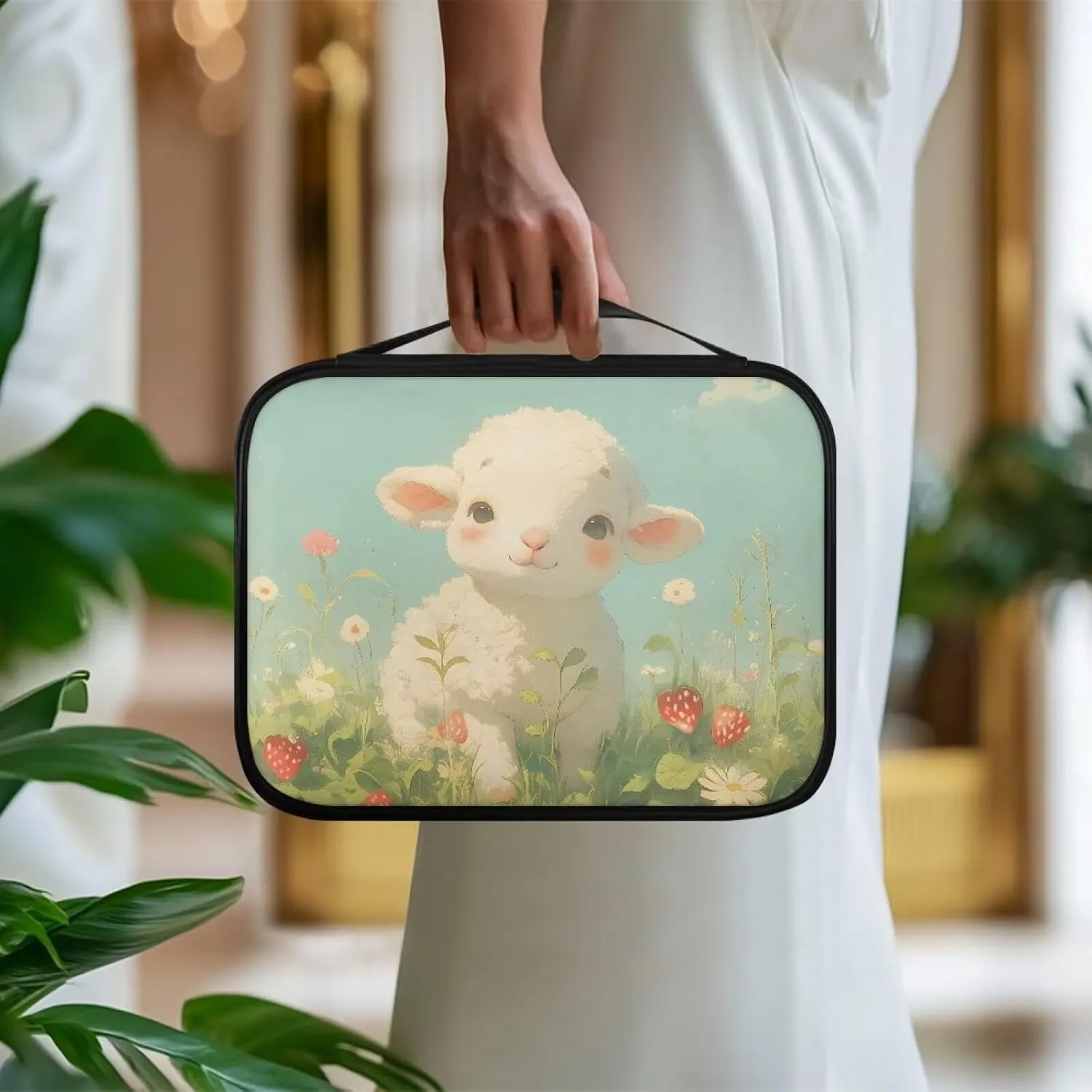 Sheep Bible Bag Cute Bible Cover Case Pu Leather Carrying Bag with Inner Side Pocket Christian Gifts Bible Cover Case for Women Men Lady Worship Bag