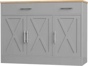 Shintenchi Modern Farmhouse Sideboard Buffet Cabinet with Storage with 3 Doors, 42"Barn Doors Buffet Cabinet with Storage, Wood Coffee Bar Cabinet with Adjustable Shelf for Kitchen, Living Room, Grey