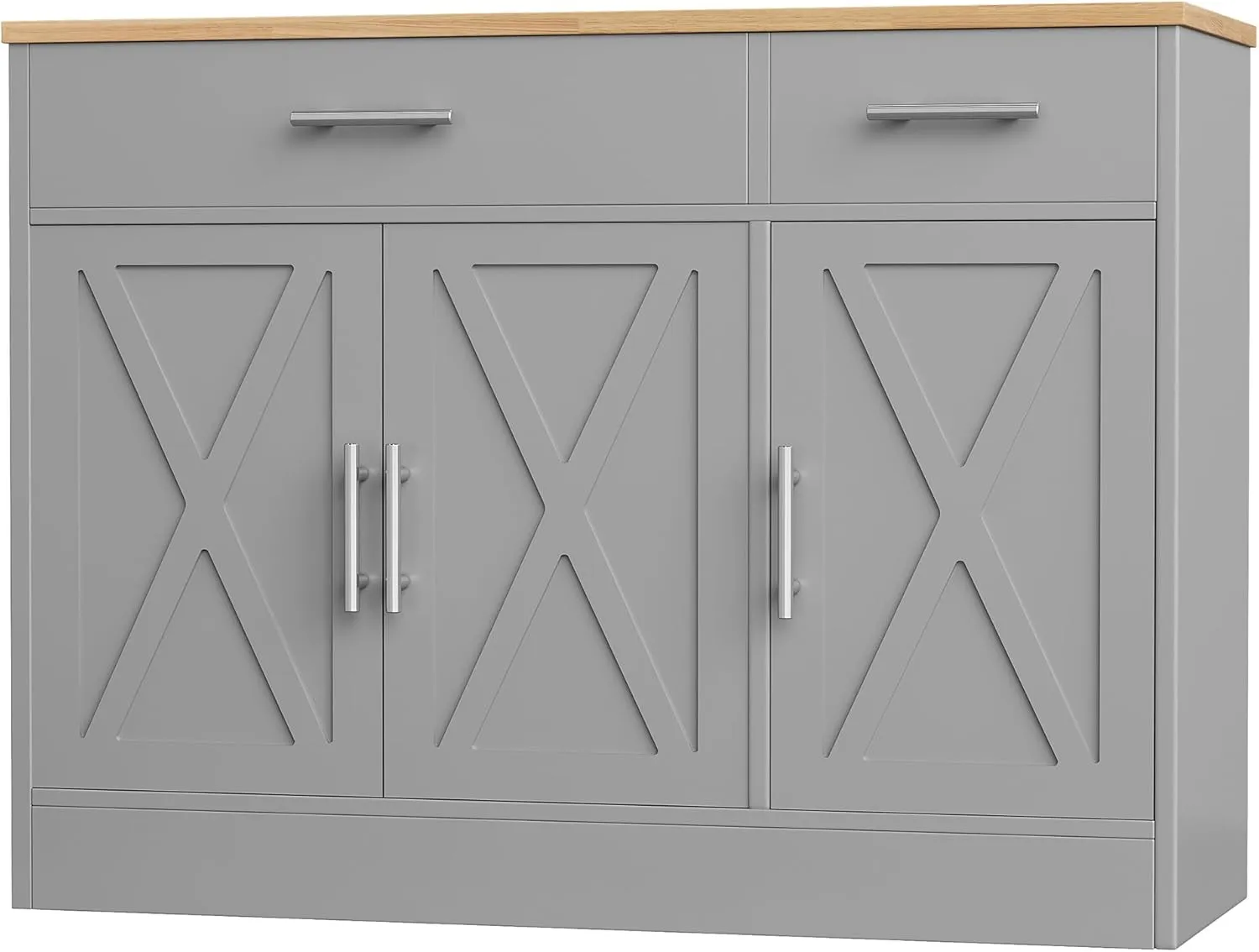 Shintenchi Modern Farmhouse Sideboard Buffet Cabinet with Storage with 3 Doors, 42"Barn Doors Buffet Cabinet with Storage, Wood Coffee Bar Cabinet with Adjustable Shelf for Kitchen, Living Room, Grey