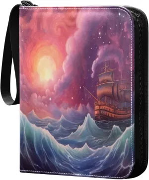 Ship Painting Card Binder with Double Sided PU Leather Holder Albums Book with 400 Pockets for Collectible Trading Card Games Card
