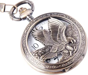 ShoppeWatch Eagle Pocket Watch with Chain | Vintage Pocket Watch Quartz Movement | Half Hunter Arabic Numerals Pocketwatch PW-65