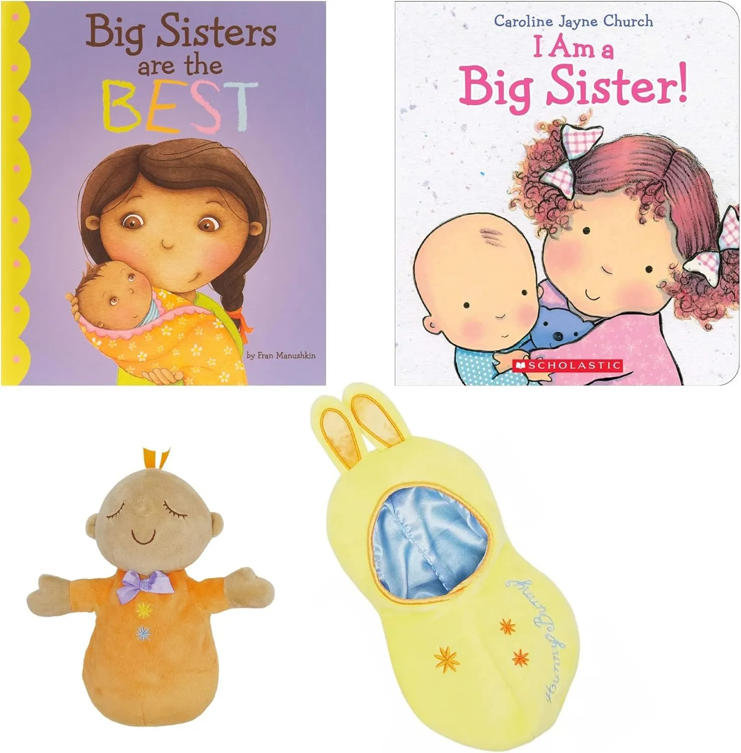 Sibling Gift - I Am a Big Sister and Big Sisters are The Best Hardcovers, Snuggle First Baby Doll and Gift/Book Bag (Educational for Being Promoted to Big Sibling with New Baby) (Sister)
