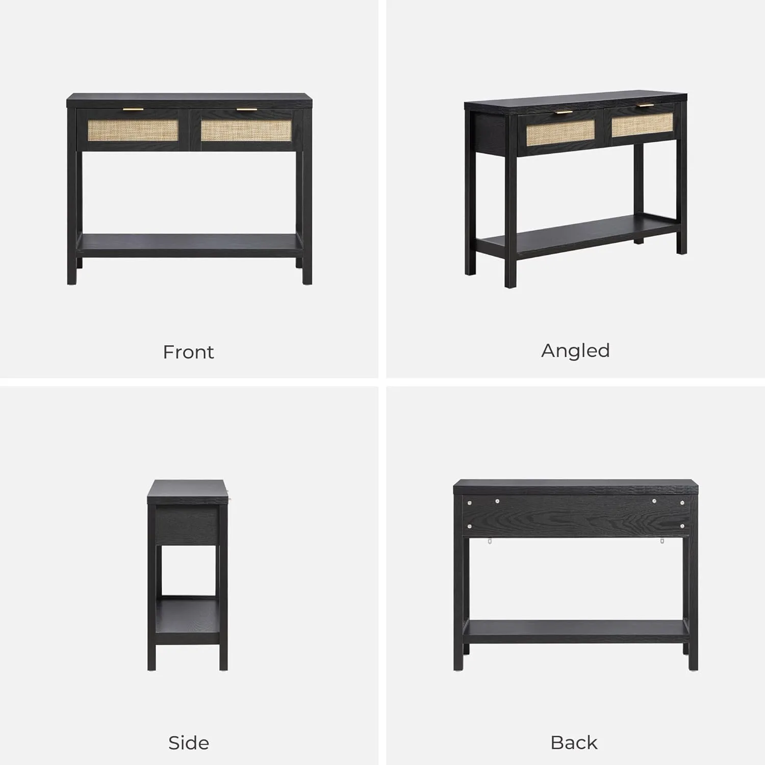 SICOTAS Black Console Table with Rattan Drawers - Boho Rattan Entryway Table with Storage, Small Console Tables for Entryway, Entry Table for Hallway, Sofa Table