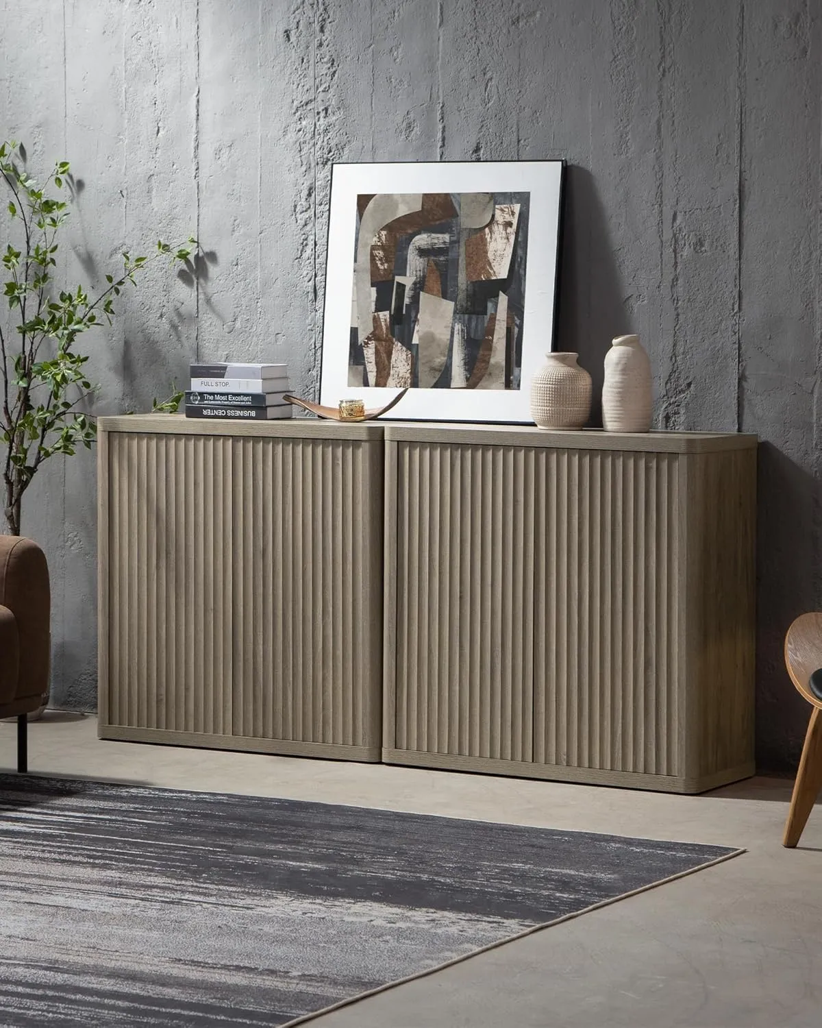 SICOTAS Buffet Cabinet with Storage Sideboard Accent Modern Credenza with Doors & Shelves Fluted 34.6" Tall Media Console Mid Century Coffee Bar Table for Living Room Kitchen Dining Room Hallway