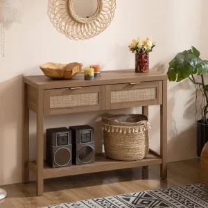 SICOTAS Console Table with Rattan Drawers - Boho Rattan Entryway Table with Storage, Small Console Tables for Entryway, Entry Tables for Hallway
