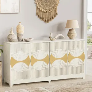 Sideboard Buffet Cabinet with Storage, 70'' Large Modern Fluted Sideboards, Boho Accent Credenza Storage Cabinet for Living Room Entryway Hallway, (Antique White)