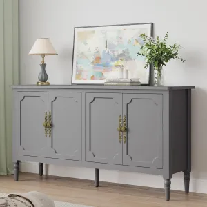 Sideboard with 4 Doors, Mid-Century Console Table with Adjustable Shelves, Accent Cabinet for Entryway, Living Room, Dining Room, Grey