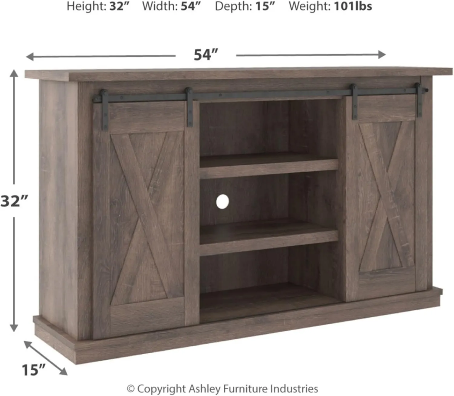 Signature Design by Ashley Arlenbry Farmhouse TV Stand, Fits TVs up to 52" with Sliding Barn Doors, Weathered Oak Gray