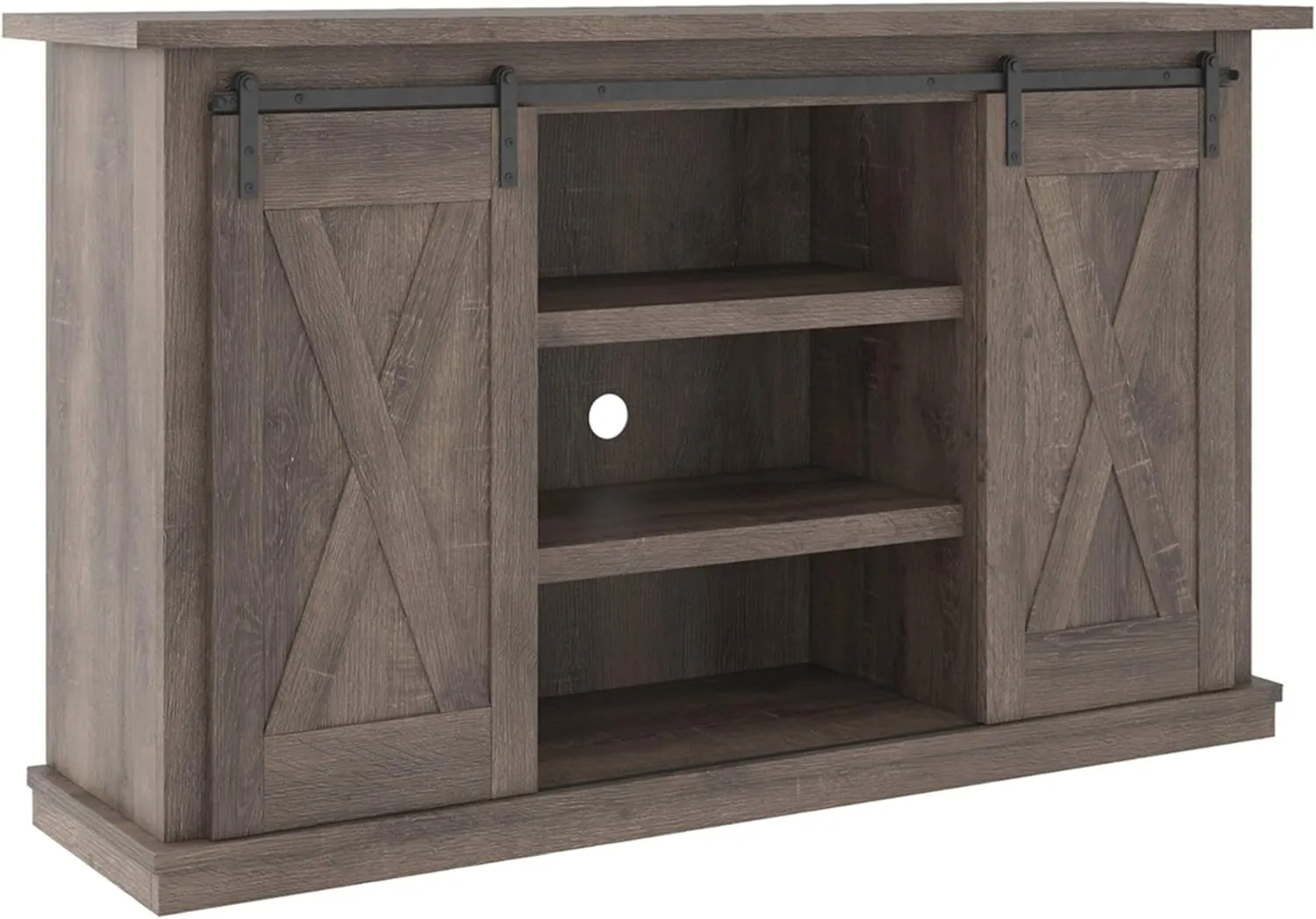 Signature Design by Ashley Arlenbry Farmhouse TV Stand, Fits TVs up to 52" with Sliding Barn Doors, Weathered Oak Gray