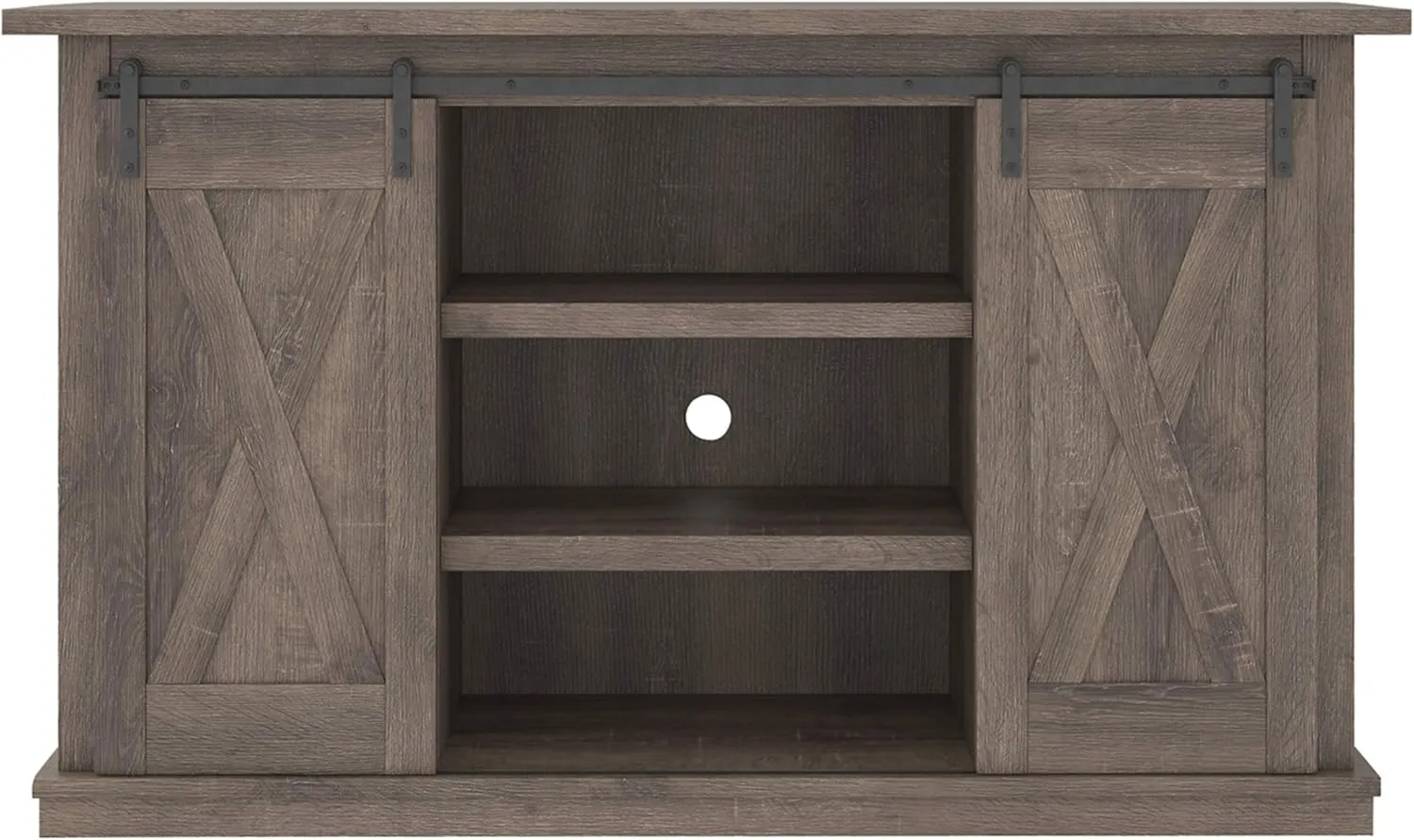 Signature Design by Ashley Arlenbry Farmhouse TV Stand, Fits TVs up to 52" with Sliding Barn Doors, Weathered Oak Gray