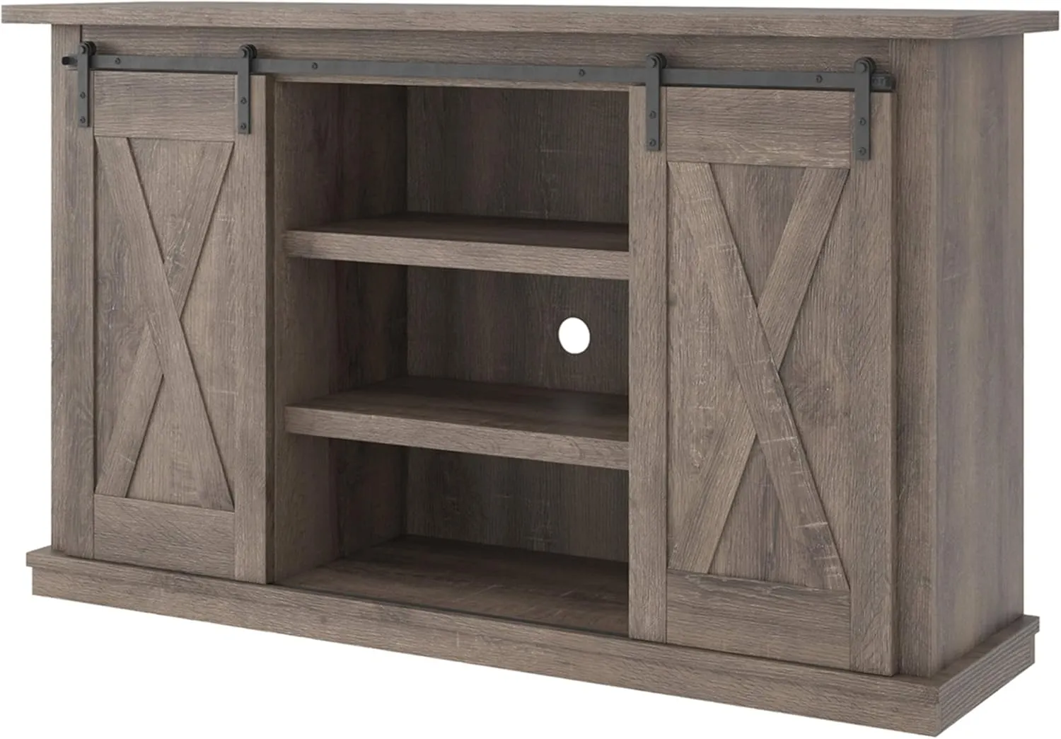 Signature Design by Ashley Arlenbry Farmhouse TV Stand, Fits TVs up to 52" with Sliding Barn Doors, Weathered Oak Gray