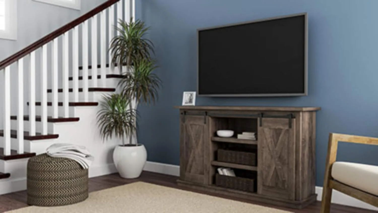Signature Design by Ashley Arlenbry Farmhouse TV Stand, Fits TVs up to 52" with Sliding Barn Doors, Weathered Oak Gray