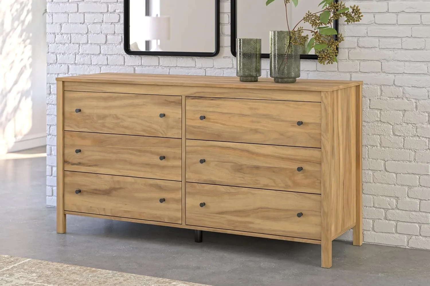Signature Design by Ashley Bermacy Casual 6-Drawer Dresser with Safety Stop, Light Brown