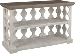 Signature Design by Ashley Havalance Farmhouse Sofa Table with 2 Fixed Storage Shelves, Gray & White with Weathered Finish