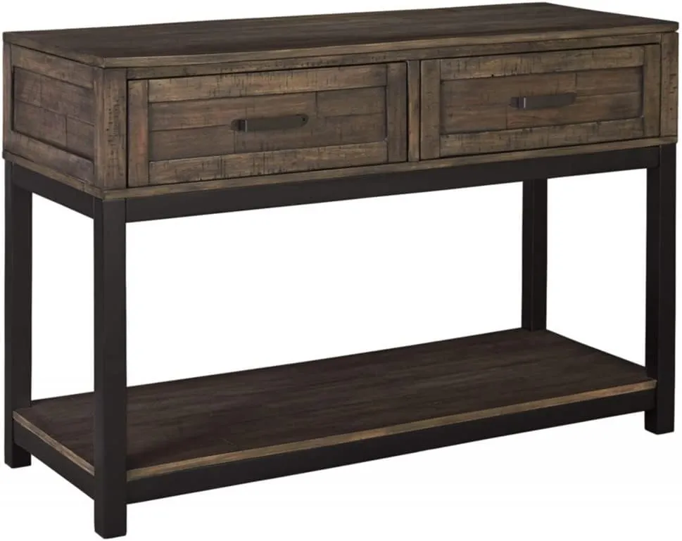 Signature Design by Ashley Johurst Rustic Rectangular Sofa Table with Two Drawers and Fixed Lower Shelf, Brown