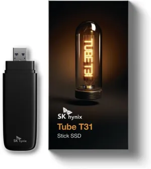 SK hynix Tube T31 2TB Stick Type SSD with DRAM | up to 1000MB/s | 10 Gbps | USB-A 3.2 Gen2 | External Solid State Flash Drive Compatible with Mac, Window PC, Gaming Console