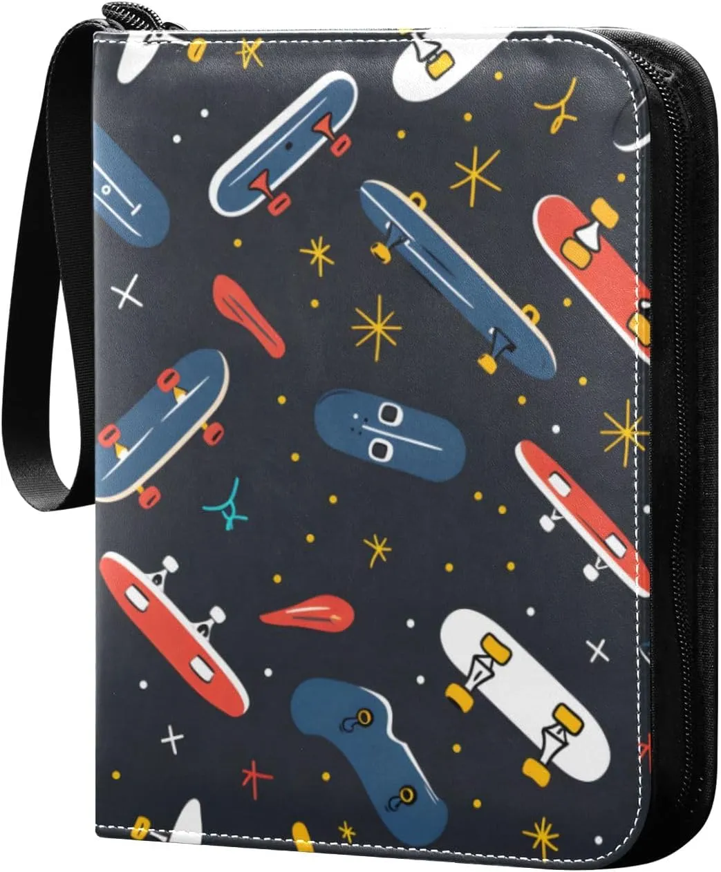 Skateboard Colorful Black Card Binder 4 Pocket Trading Card Binder Portable Cards Collection Book with Zipper