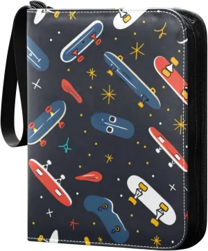Skateboard Colorful Black Card Binder 4 Pocket Trading Card Binder Portable Cards Collection Book with Zipper