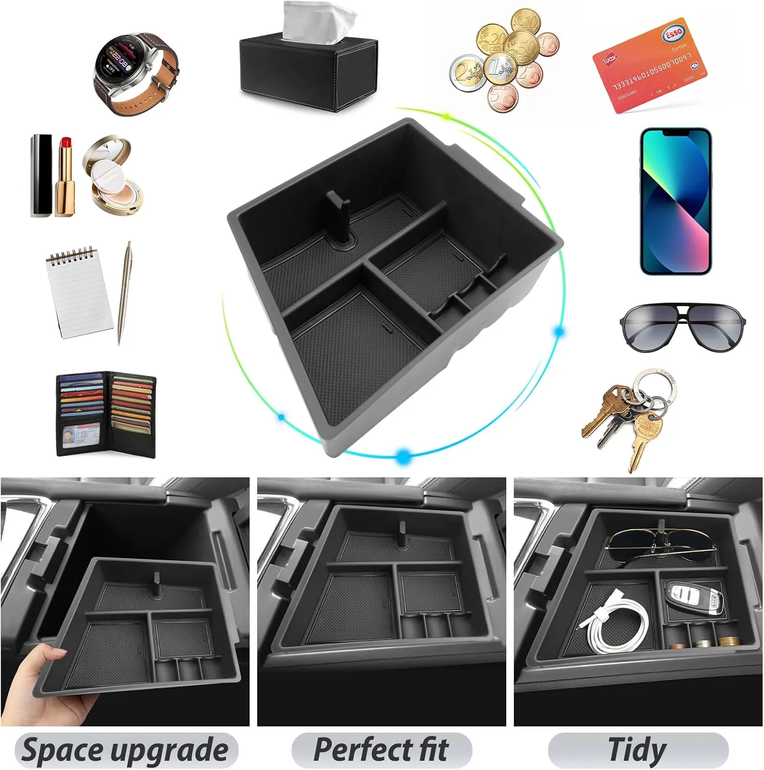 SKTU for 2018-2024 Buick Enclave Center Console Organizer 2018-2024 Enclave Essence/Premium/Avenir Center Console Tray Buick Enclave 2023 2024 Accessories with Coin and Sunglasses Holder