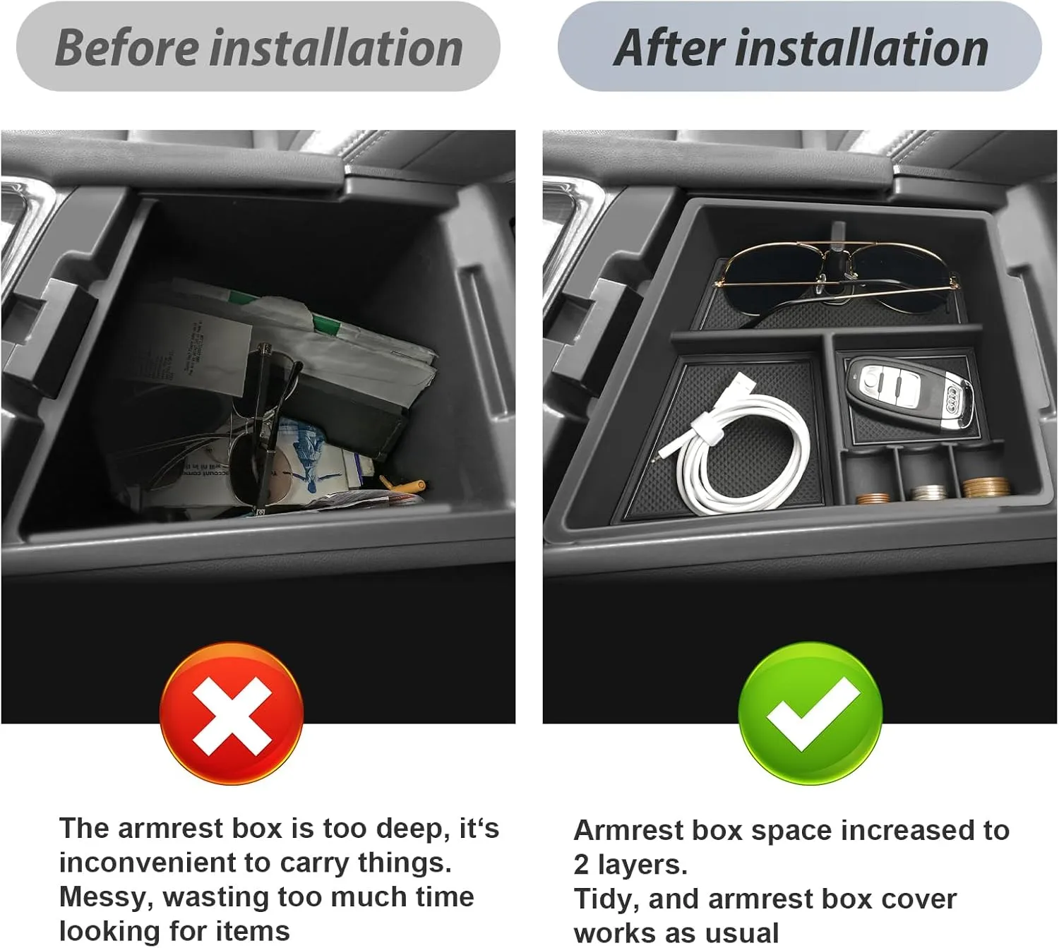 SKTU for 2018-2024 Buick Enclave Center Console Organizer 2018-2024 Enclave Essence/Premium/Avenir Center Console Tray Buick Enclave 2023 2024 Accessories with Coin and Sunglasses Holder