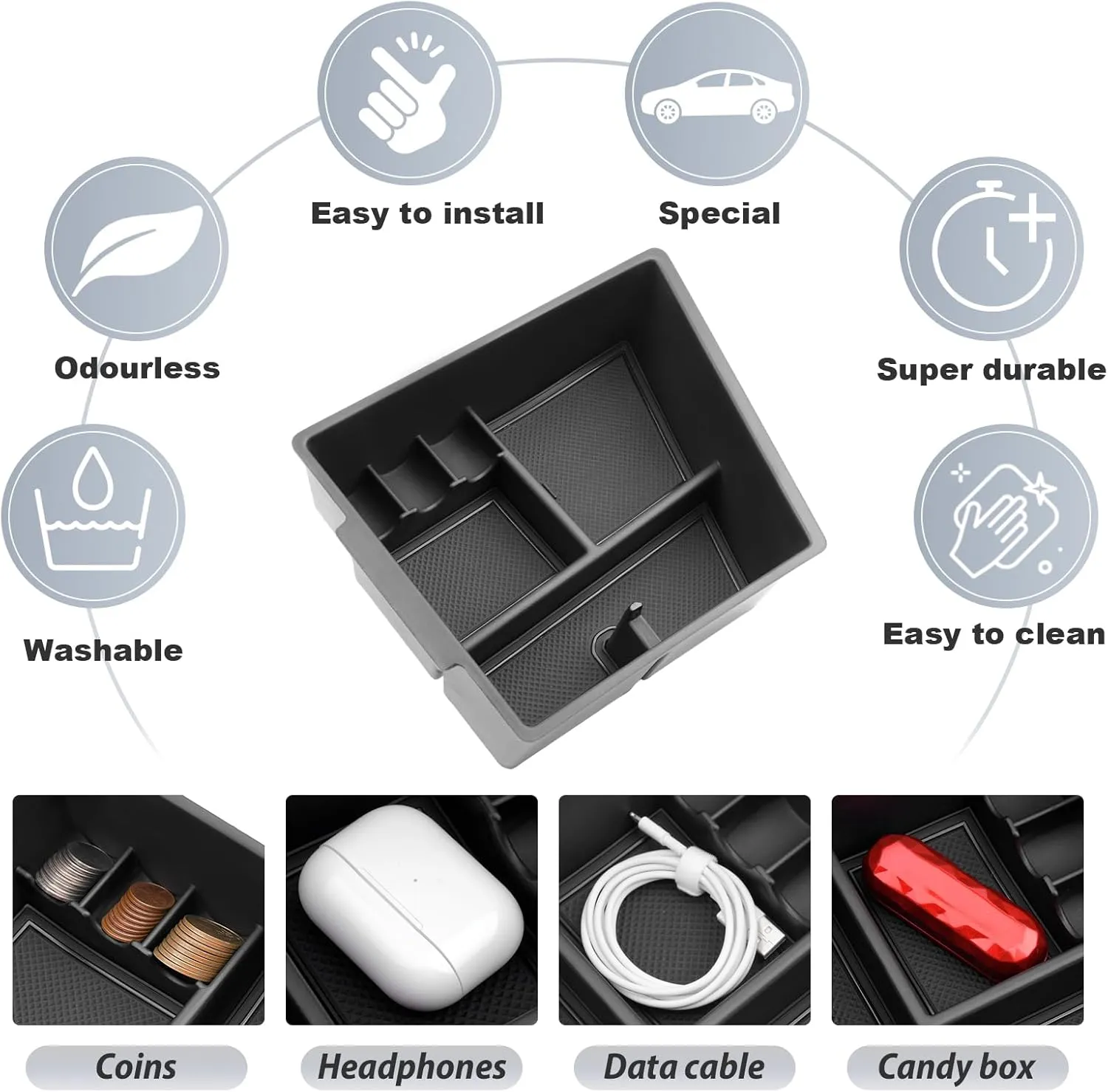 SKTU for 2018-2024 Buick Enclave Center Console Organizer 2018-2024 Enclave Essence/Premium/Avenir Center Console Tray Buick Enclave 2023 2024 Accessories with Coin and Sunglasses Holder