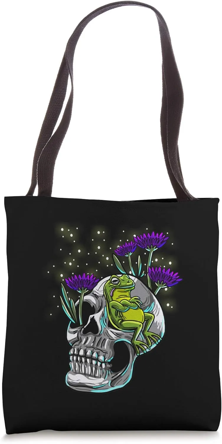Skull Frog Purple Daisy Rave Techno Trance EDM Lover Gift Tote Bag