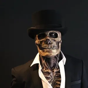 Skull Mask with Bloody Brain Scary Halloween Zombie Mask Latex Biochemical Full Headwear Creepy Cosplay Costume Prop