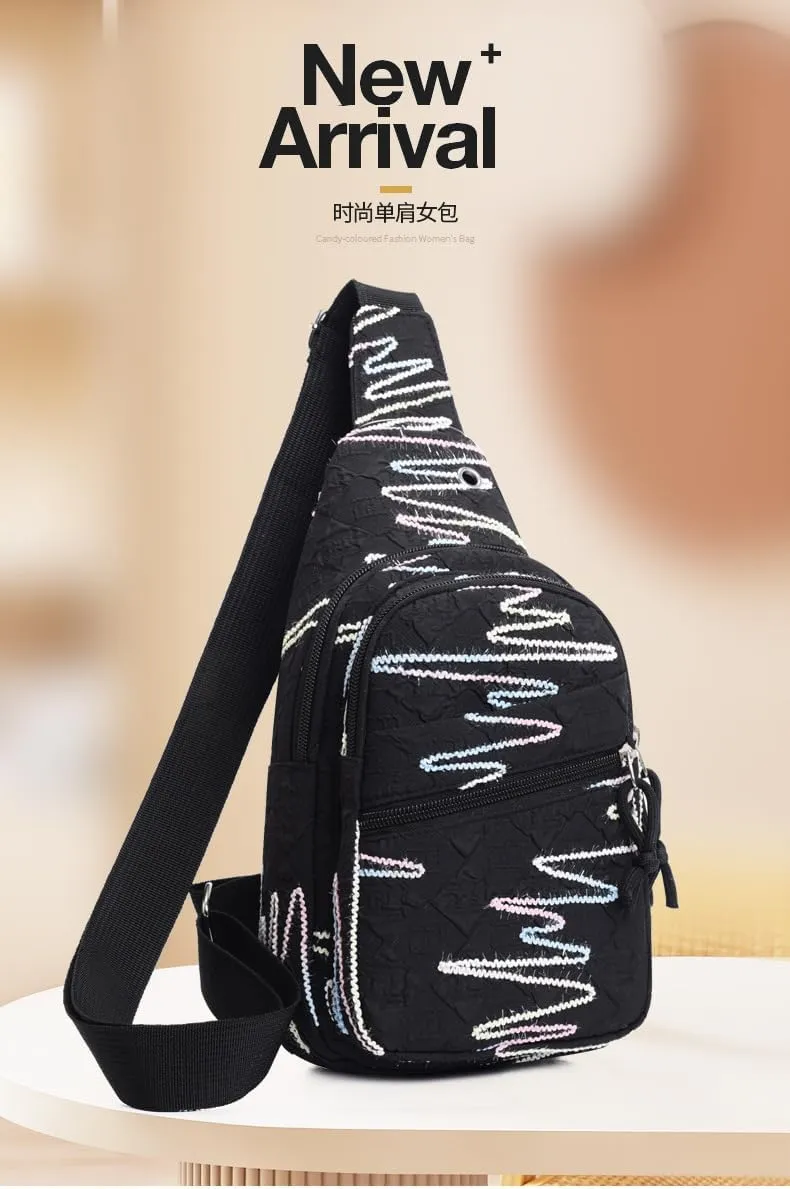 Sling Backpack, Pink Pastel Crossbody Bag with Decorative Stitching, Multi-Pocket Design (black)
