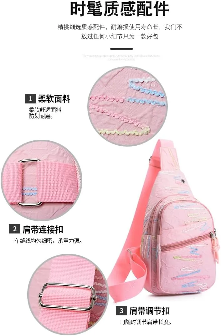 Sling Backpack, Pink Pastel Crossbody Bag with Decorative Stitching, Multi-Pocket Design (black)