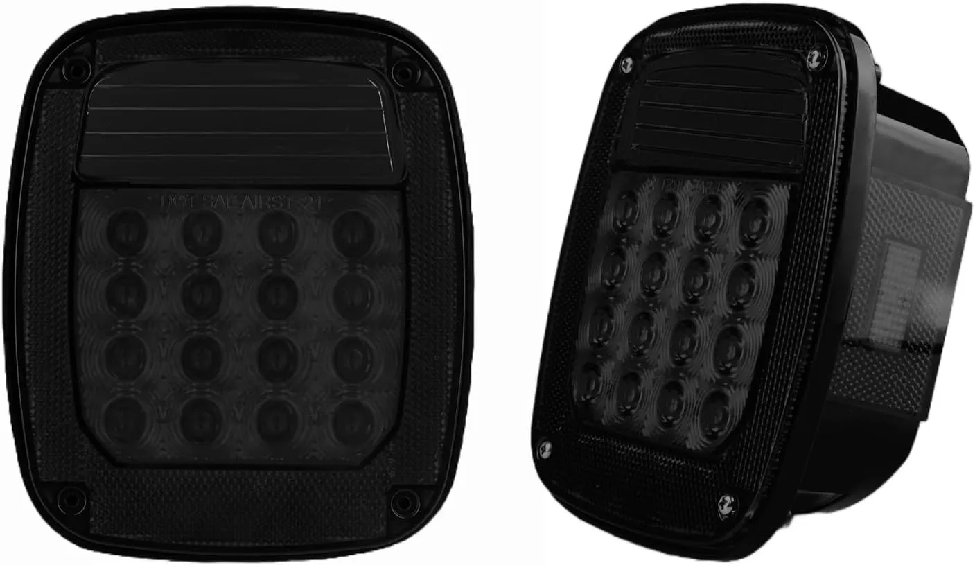 Smoked Square Rear Combination Tail Lights Lamps Assembly Replacement for 1979-2006 Wrangler TJ YJ CJ5 CJ7 with Passenger and Driver Side Marker Stop Turn Signal Brake Lights DOT Certified, 2Pcs
