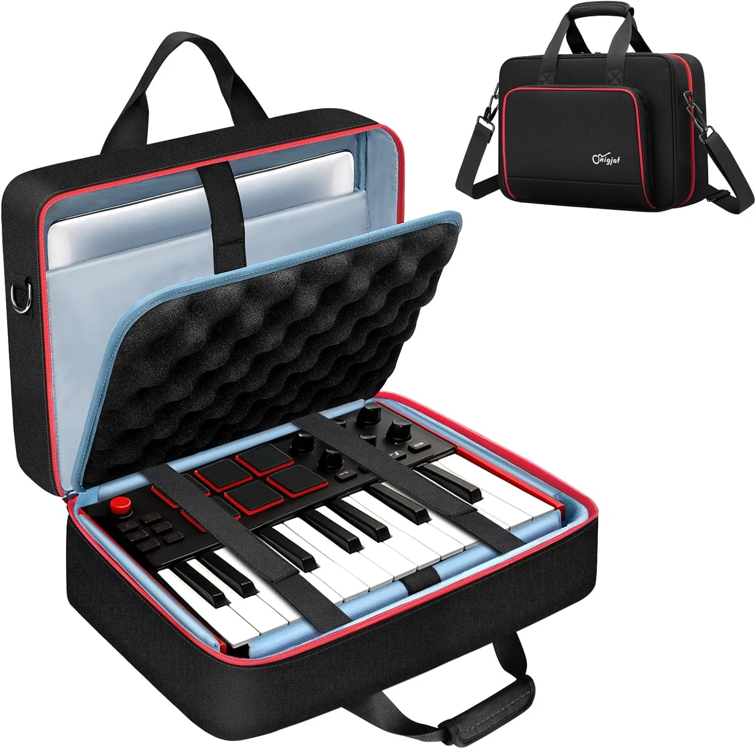 SNIGJAT MIDI Keyboard Controller Case, Carrying Case for AKAI MPK MINI MK3/ MPK Mini Play/Arturia MiniLab 3, Padded 25 Key MIDI Controller Keyboard Bag with Handle & Shoulder Strap, 15"x10.5"x2.3"